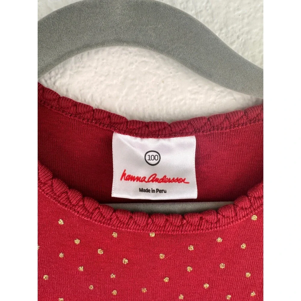 Hanna Andersson Kids Shimmer Gold Polka Dot Long Sleeve Cotton‎ Shirt Size 4
